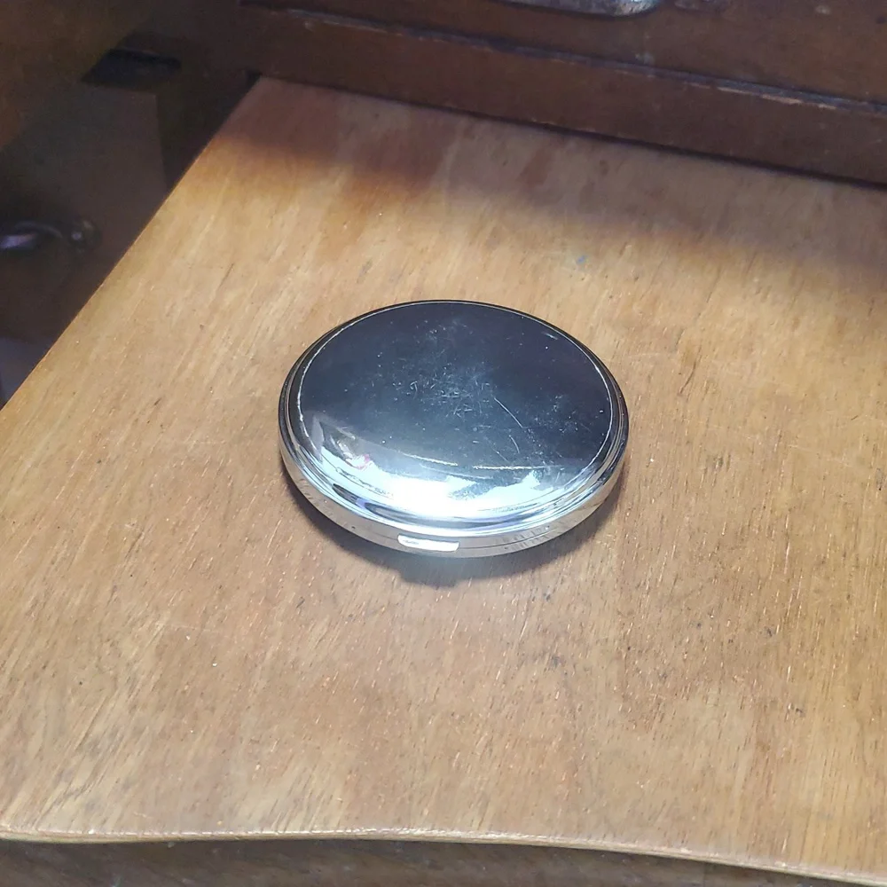 Black Compact Mirror with Silver Butterflies